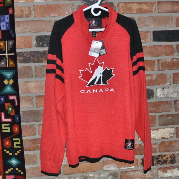 New with Tags Team Canada World Cup Hockey Red Knit Sogo Sports Sweater L - Picture 3 of 6